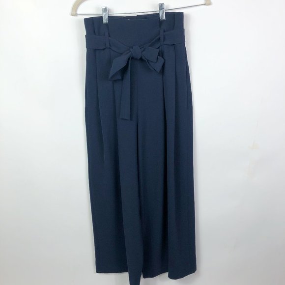 COS High Waist Paperbag Wide Leg Navy Pants Size 2 - Picture 2 of 6